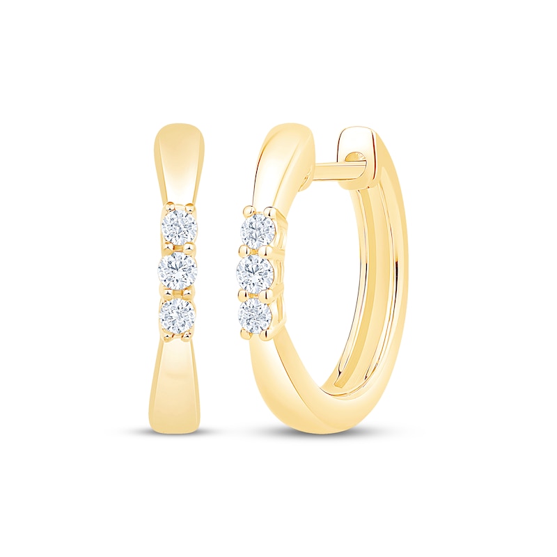 Diamond Three-Stone Pinched Hoop Earrings 1/10 ct tw 10K Yellow Gold