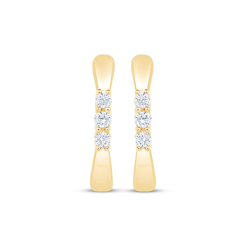 Diamond Three-Stone Pinched Hoop Earrings 1/10 ct tw 10K Yellow Gold