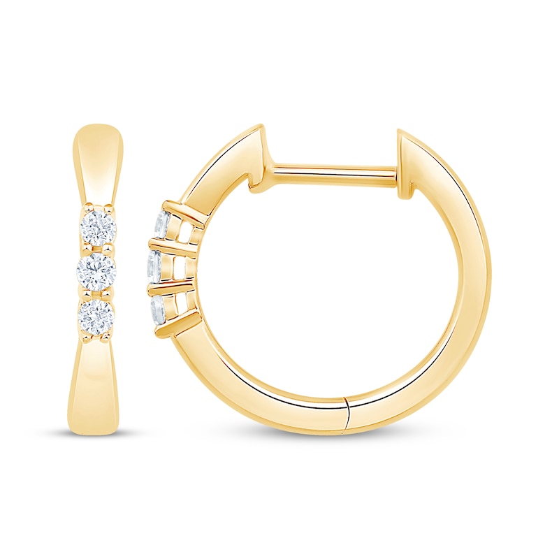 Diamond Three-Stone Pinched Hoop Earrings 1/10 ct tw 10K Yellow Gold