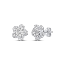 Multi-Diamond Flower Stud Earrings 1/2 ct tw 14K White Gold