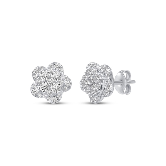 Multi-Diamond Flower Stud Earrings 1/2 ct tw 14K White Gold