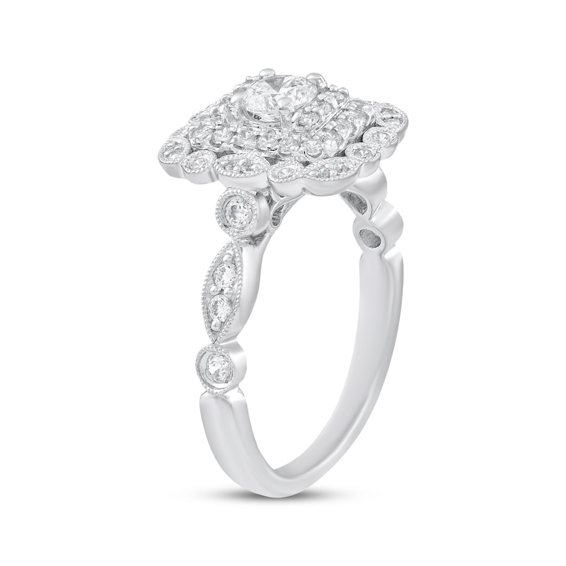 Main Image 2 of Round-Cut Diamond Double Halo Engagement Ring 3/4 ct tw 14K White Gold