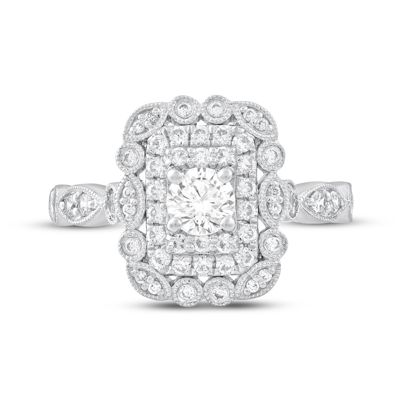 Main Image 3 of Round-Cut Diamond Double Halo Engagement Ring 3/4 ct tw 14K White Gold