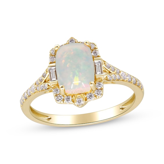 Cushion-Cut Natural Opal & Diamond Ring 1/3 ct tw 10K Yellow Gold