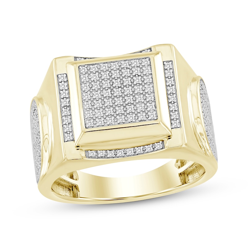 Main Image 1 of Men's Multi-Diamond Square Center Ring 1/4 ct tw 10K Yellow Gold