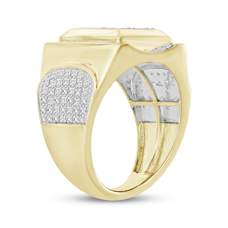 Main Image 2 of Men's Multi-Diamond Square Center Ring 1/4 ct tw 10K Yellow Gold