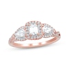 Thumbnail Image 1 of Emerald-Cut & Pear-Shaped Diamond Three-Stone Engagement Ring 1 ct tw 14K Rose Gold