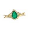 Thumbnail Image 1 of Pear-Shaped Emerald & Diamond Halo Ring 1/5 ct tw 10K Yellow Gold