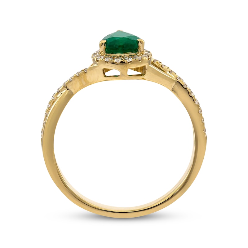 Main Image 3 of Pear-Shaped Emerald & Diamond Halo Ring 1/5 ct tw 10K Yellow Gold