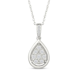 Multi-Diamond Teardrop Necklace 1/10 ct tw Sterling Silver 18"