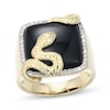 Thumbnail Image 1 of Men's Cushion-Cut Black Onyx & Diamond Snake Ring 1/4 ct tw 10K Yellow Gold