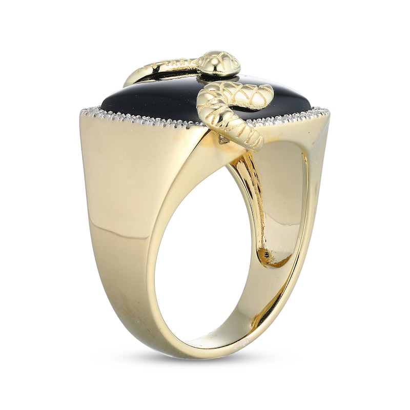 Main Image 2 of Men's Cushion-Cut Black Onyx & Diamond Snake Ring 1/4 ct tw 10K Yellow Gold