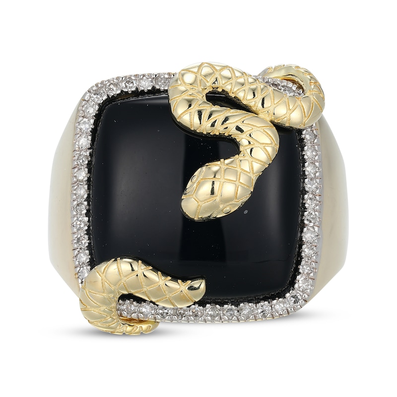 Main Image 3 of Men's Cushion-Cut Black Onyx & Diamond Snake Ring 1/4 ct tw 10K Yellow Gold