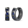 Thumbnail Image 1 of Men's Square-Cut Blue Lab-Created Sapphire Huggie Hoop Earrings Gunmetal-Plated Sterling Silver