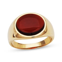 Men's Oval-Cut Garnet Ring 10K Yellow Gold