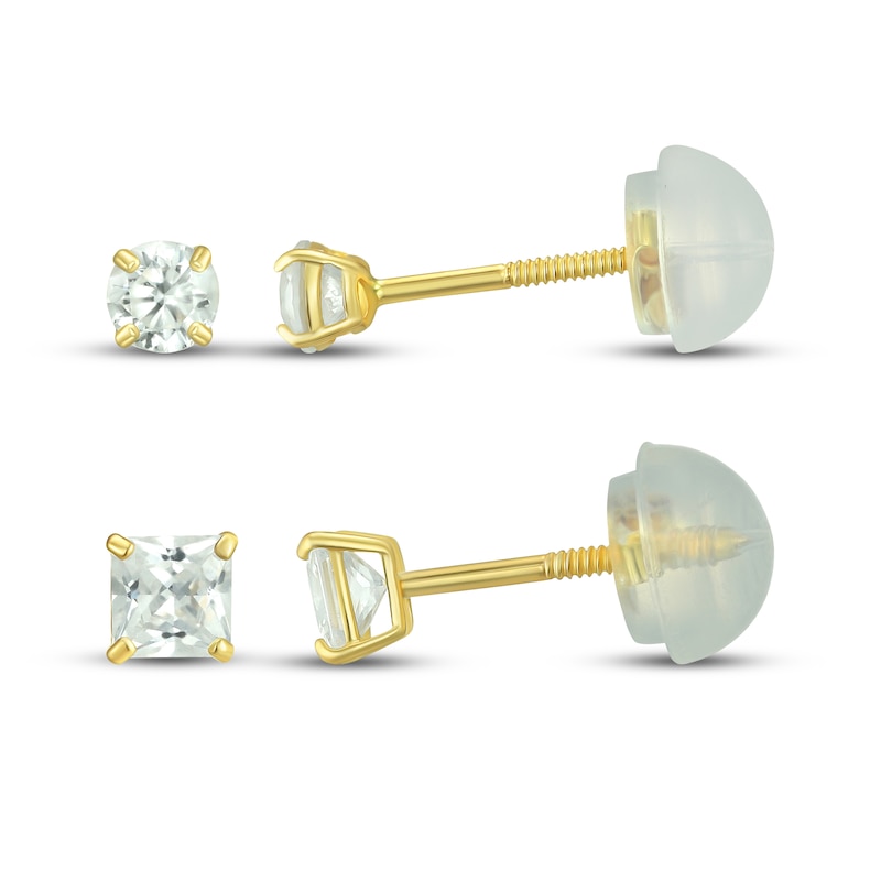 Main Image 1 of Children's Cubic Zirconia Round & Princess-Cut Solitaire Stud Earrings Set 14K Yellow Gold