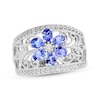 Thumbnail Image 1 of Oval-Cut Tanzanite Flower Ring Sterling Silver