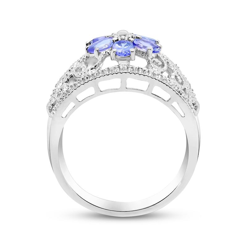 Main Image 3 of Oval-Cut Tanzanite Flower Ring Sterling Silver