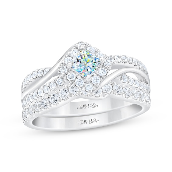 THE LEO First Light Diamond Princess-Cut Bypass Bridal Set 1 ct tw 14K White Gold