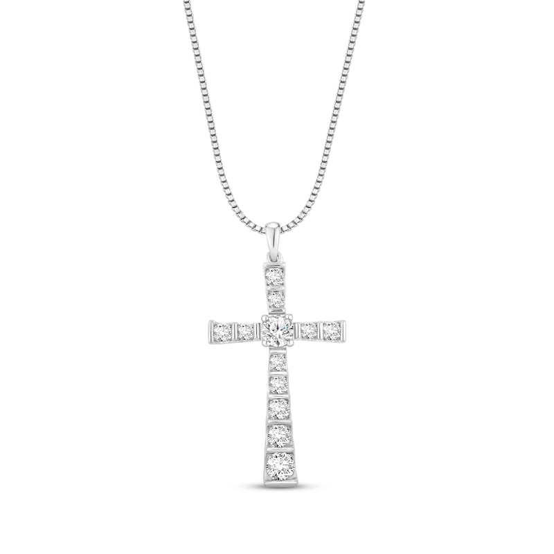 Main Image 1 of Round-Cut Diamond Cross Necklace 2 ct tw 14K White Gold 18&quot;