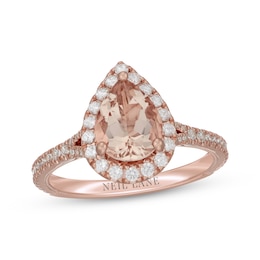Neil Lane Pear-Shaped Morganite & Diamond Halo Engagement Ring 1/2 ct tw 14K Rose Gold
