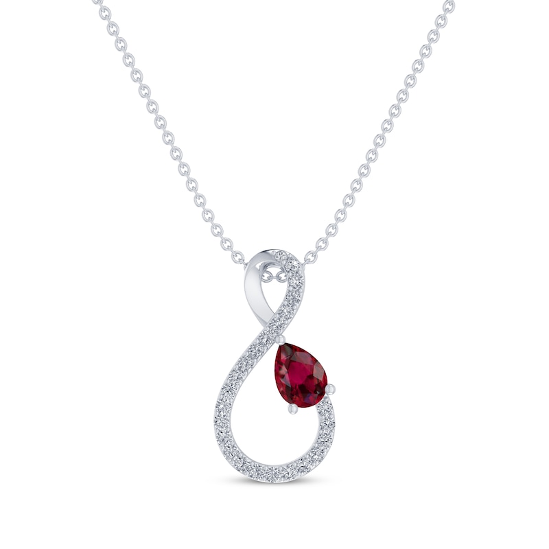 Main Image 1 of Pear-Shaped Lab-Created Ruby & White Lab-Created Sapphire Infinity Necklace Sterling Silver 18&quot;