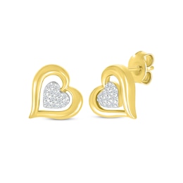 Diamond Bubble Heart Stud Earrings 1/10 ct tw 10K Yellow Gold