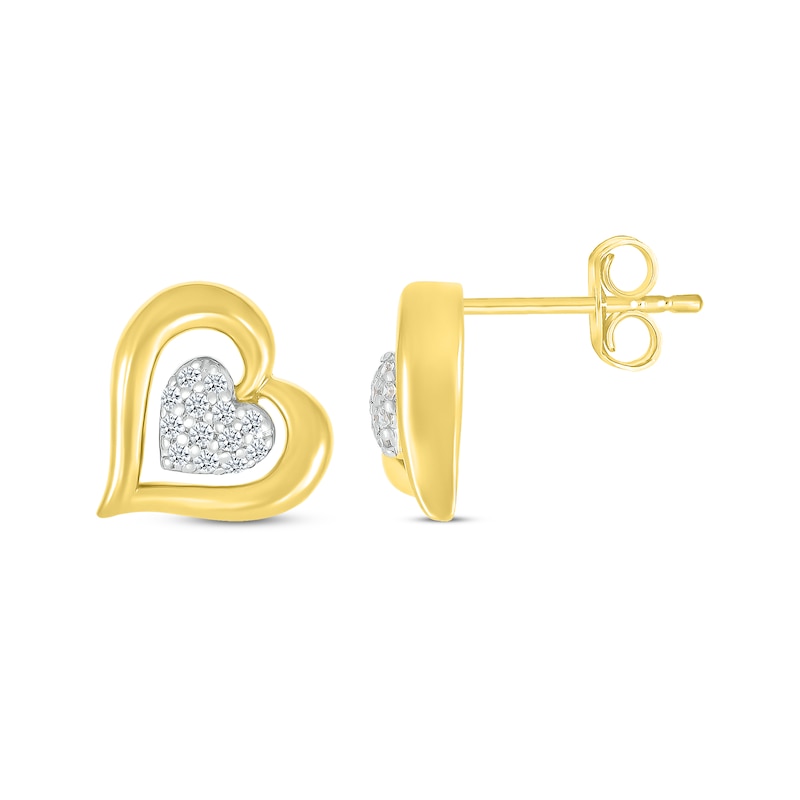 Diamond Bubble Heart Stud Earrings 1/10 ct tw 10K Yellow Gold
