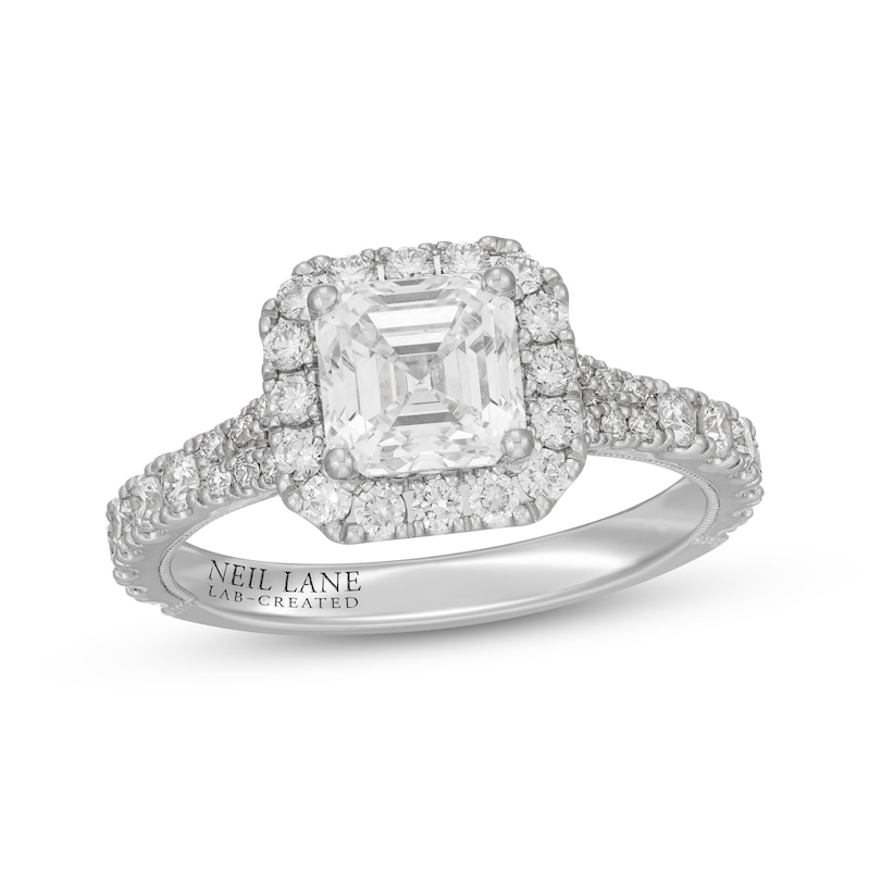 Neil Lane Artistry Square Emerald-Cut Lab-Created Diamond Halo Engagement Ring 2-1/3 ct tw 14K White Gold