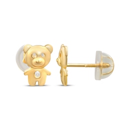 Children's Teddy Bear Cubic Zirconia Stud Earrings 14K Yellow Gold