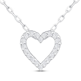 Diamond Heart Outline Necklace 1/10 ct tw Sterling Silver 18&quot;