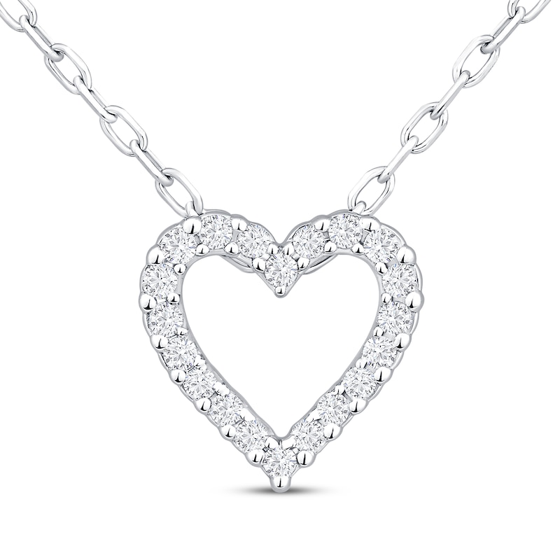 Main Image 1 of Diamond Heart Outline Necklace 1/10 ct tw Sterling Silver 18&quot;