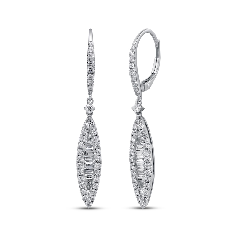 Baguette & Round-Cut Diamond Dangle Earrings 1 ct tw 14K White Gold