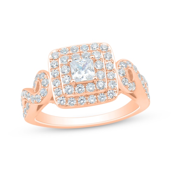 Princess-Cut Diamond Double Cushion Halo Engagement Ring 1-1/4 ct tw 14K Rose Gold
