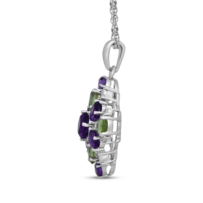 Main Image 2 of Multi-Shape Amethyst, Peridot & Diamond Necklace 1/15 ct tw Sterling Silver 18&quot;