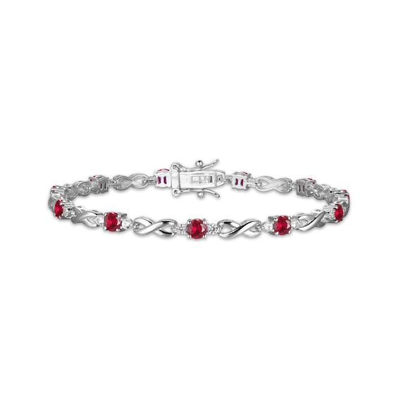 Lab-Created Ruby & White Lab-Created Sapphire Infinity Bracelet Sterling Silver 7.25"