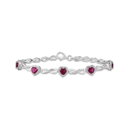 Heart-Shaped Lab-Created Ruby & White Lab-Created Sapphire Infinity Link Bracelet Sterling Silver 7.5&quot;