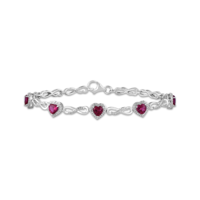 Main Image 1 of Heart-Shaped Lab-Created Ruby & White Lab-Created Sapphire Infinity Link Bracelet Sterling Silver 7.5&quot;