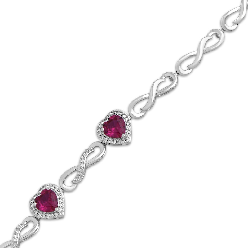 Main Image 2 of Heart-Shaped Lab-Created Ruby & White Lab-Created Sapphire Infinity Link Bracelet Sterling Silver 7.5&quot;