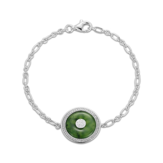 Jade & White Lab-Created Sapphire Bracelet Sterling Silver 7.25"