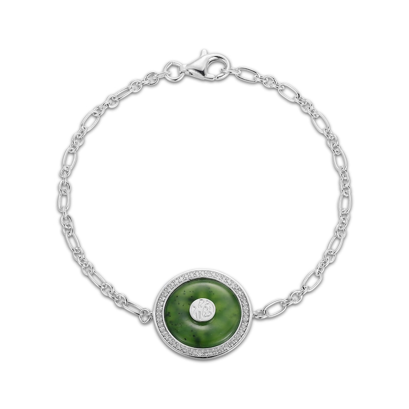 Jade & White Lab-Created Sapphire Bracelet Sterling Silver 7.25