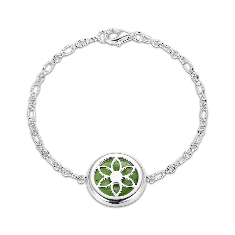 Jade & White Lab-Created Sapphire Bracelet Sterling Silver 7.25