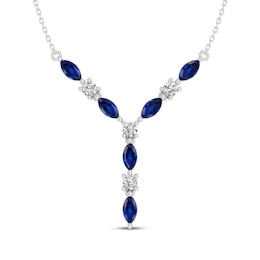 Marquise-Cut Blue Lab-Created Sapphire & White Lab-Created Sapphire Y-Drop Necklace Sterling Silver 16.5&quot;