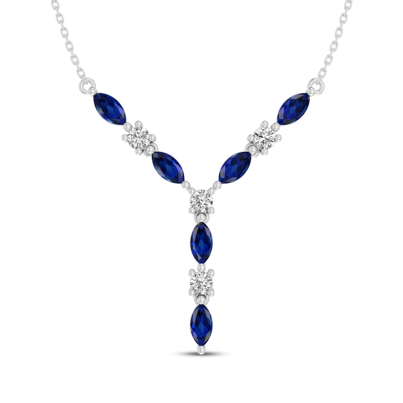 Marquise-Cut Blue Lab-Created Sapphire & White Lab-Created Sapphire Y-Drop Necklace Sterling Silver 16.5"