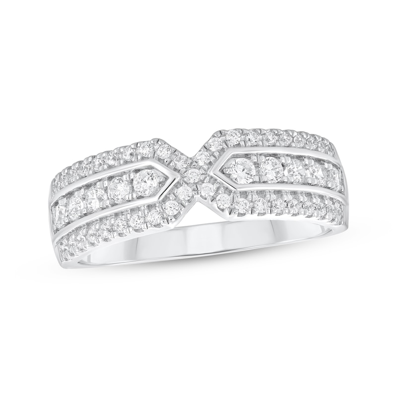 Main Image 1 of Diamond X-Center Anniversary Ring 1/2 ct tw 10K White Gold