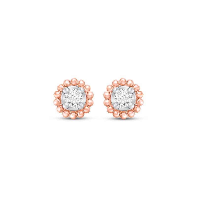 Main Image 2 of Round-Cut Diamond Solitaire Beaded Halo Stud Earrings 1/10 ct tw 10K Rose Gold (I/I3)