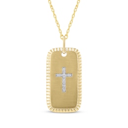 Diamond Cross Dog Tag Necklace 1/10 ct tw 14K Yellow Gold 18&quot;
