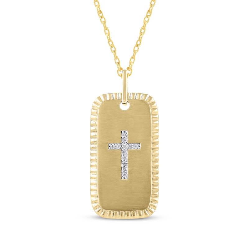 Main Image 1 of Diamond Cross Dog Tag Necklace 1/10 ct tw 14K Yellow Gold 18&quot;