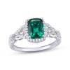 Thumbnail Image 1 of Cushion-Cut Lab-Created Emerald & White Lab-Created Sapphire Ring Sterling Silver