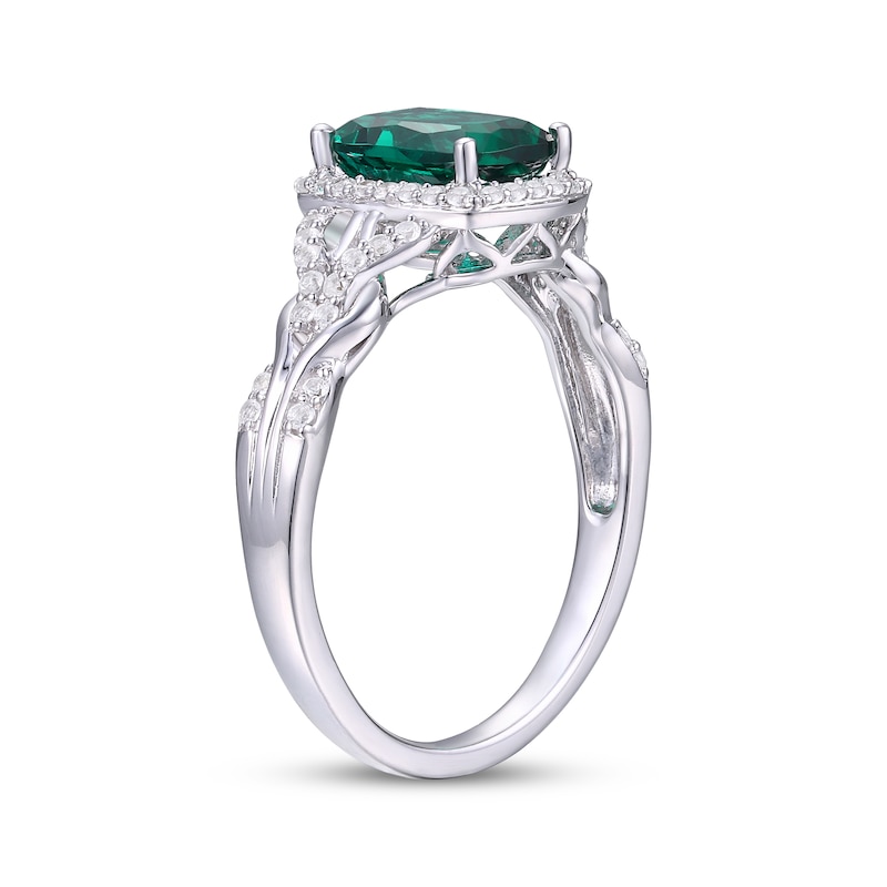 Main Image 2 of Cushion-Cut Lab-Created Emerald & White Lab-Created Sapphire Ring Sterling Silver